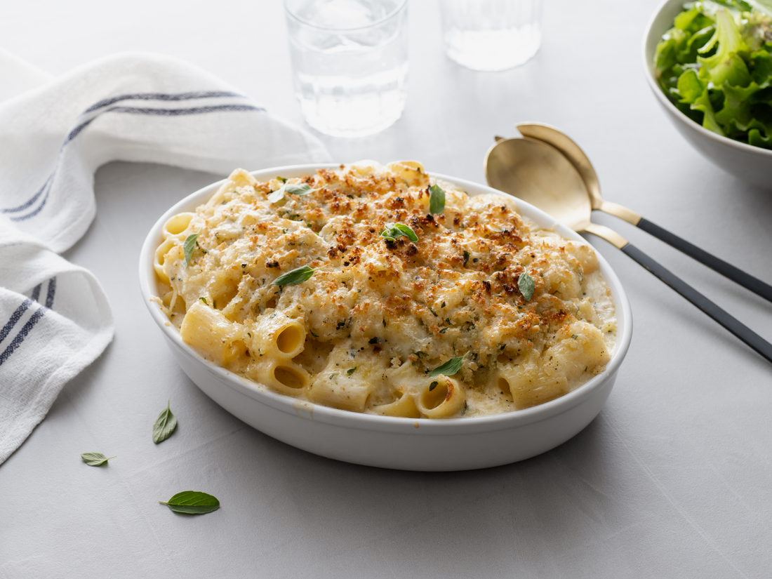 Rigatoni au fromage Le P'tit Bonheur et à la pancetta