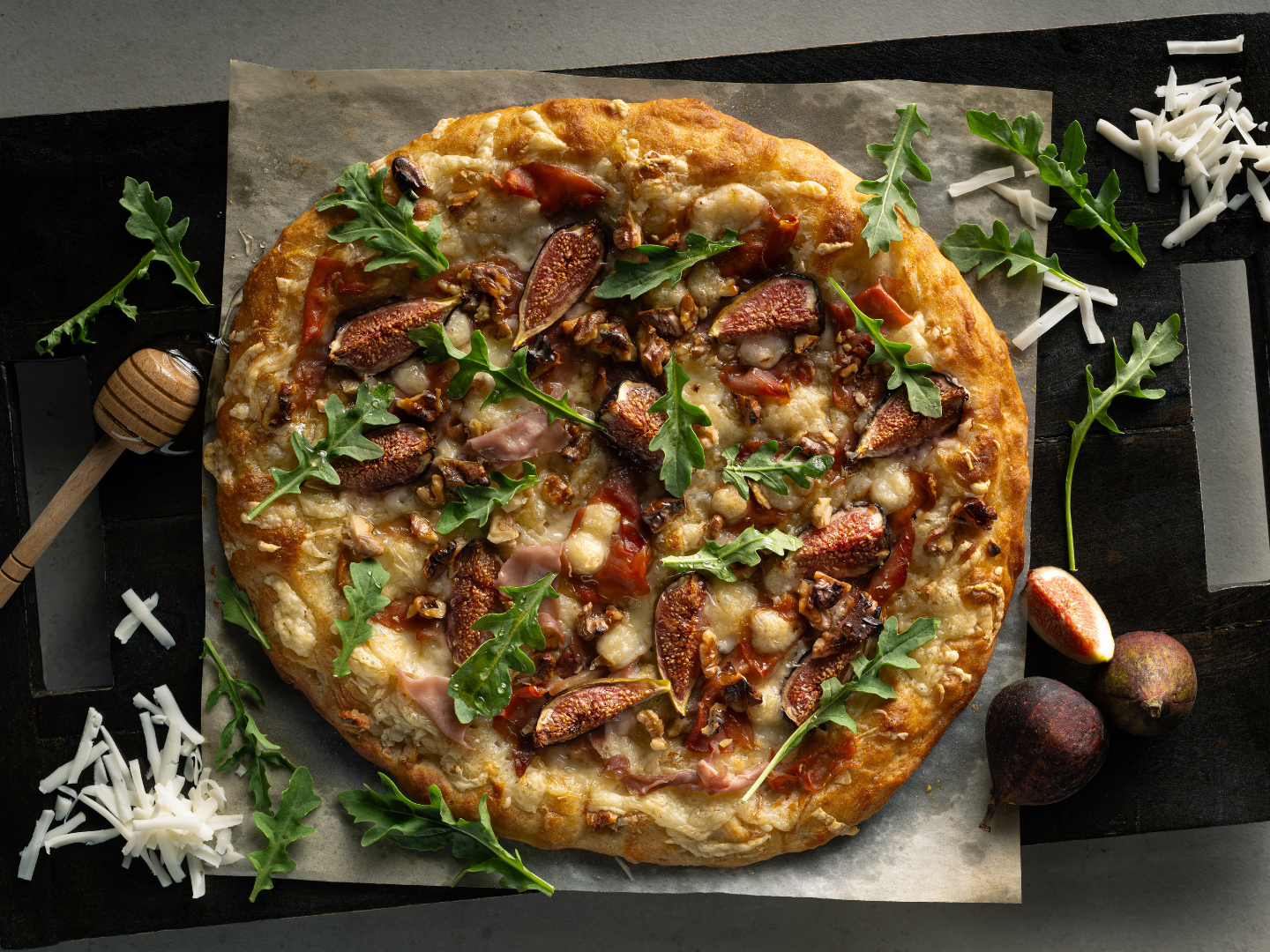 Pizza figues, prosciutto et Le Patte Blanche